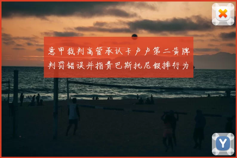 意甲裁判高管承认卡卢卢第二黄牌判罚错误并指责巴斯托尼假摔行为
